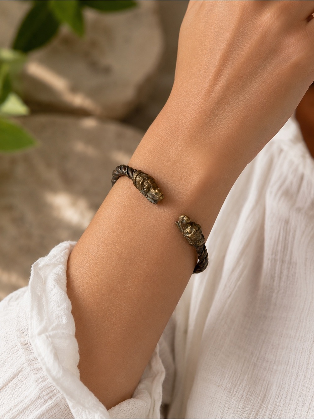 Dragon Head Twist Brass Cuff Bracelet Vintage Rope Bangle Open Cuff OS